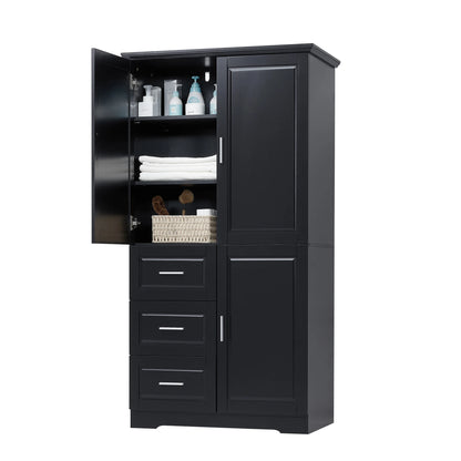 32.6" Bathroom Storage Cabinet with 3 Drawers & 3 Doors, Freestanding MDF Organizer for Bathroom, Kitchen, Office