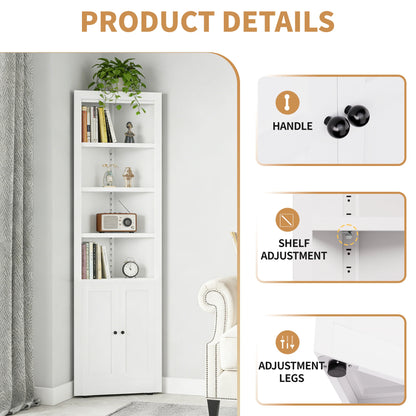 71" Corner Storage Cabinet with Adjustable Shelves, 5-Tier Metal Organizer for Bathroom, Kitchen & Living Room