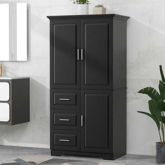 32.6" Bathroom Storage Cabinet with 3 Drawers & 3 Doors, Freestanding MDF Organizer for Bathroom, Kitchen, Office