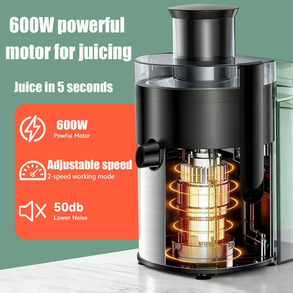 High-Speed Juicer Machine, 3-Inch Wide Mouth for Vegetables And Fruits with Metal Body, 3-Speed Settings, Easy Cleaning, Detachable,