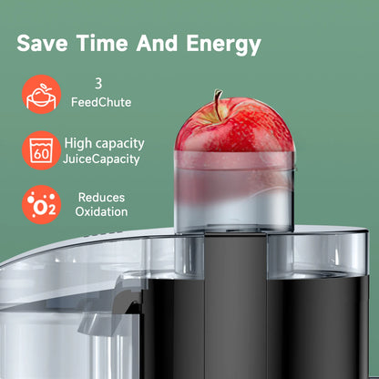 High-Speed Juicer Machine, 3-Inch Wide Mouth for Vegetables And Fruits with Metal Body, 3-Speed Settings, Easy Cleaning, Detachable,
