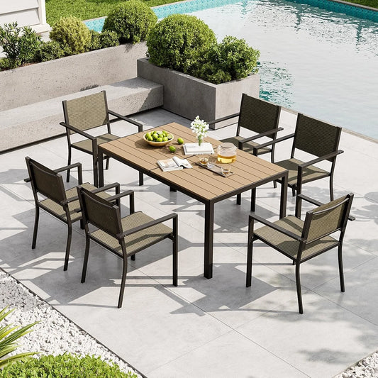 7 Piece Patio Dining Set for 6, All Weather Outdoor Table and Chairs, Textilene Chairs, Backyard Garden ot Poolside