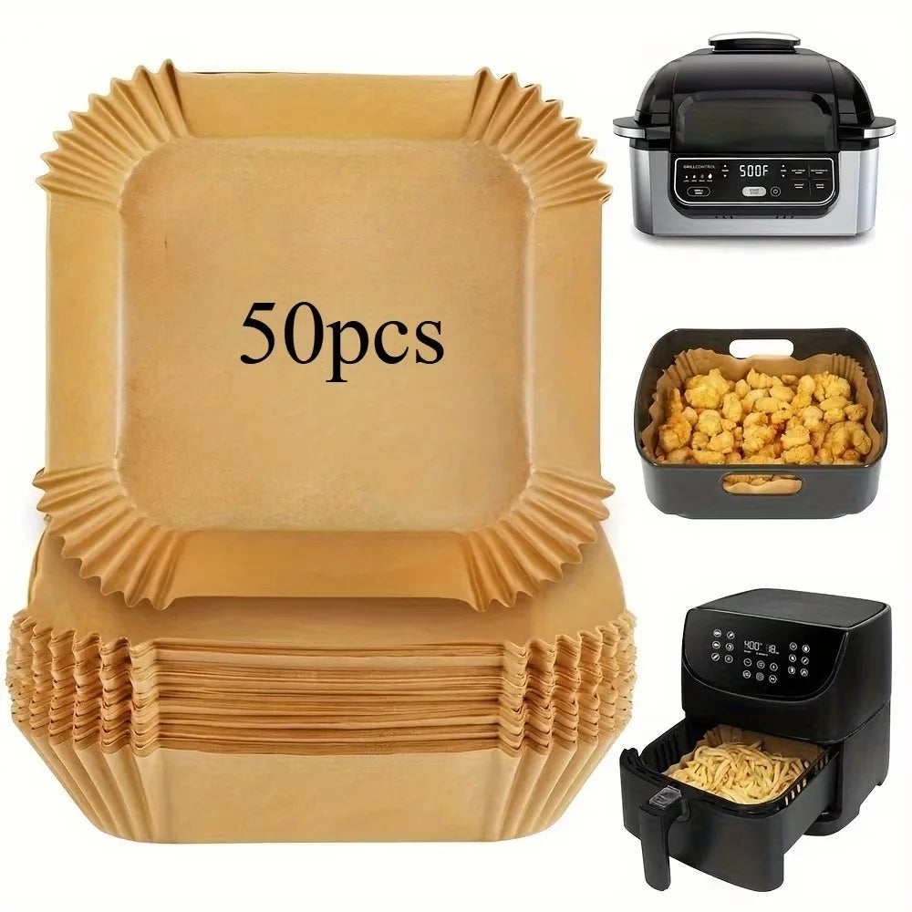 50pcs 8in Square Air Fryer Parchment Liners - Fit 5-8QT Basket, Air Fryer