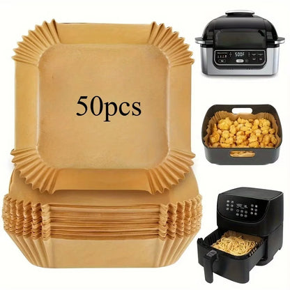 50pcs 8in Square Air Fryer Parchment Liners - Fit 5-8QT Basket, Air Fryer