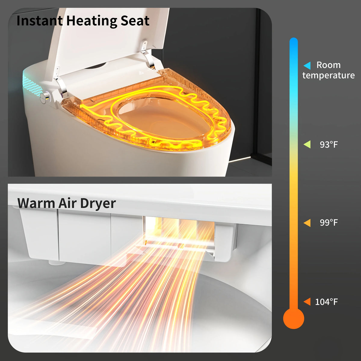 Bidet Smart Toilet With Heated Seat, Night Light, Multiple Cleaning, With Dual Flush System And Versatile Flushing Modes, Removable Spray Rod, Dryer, Slow-close, Silent, Energy-saving Mode, Leakage Protection