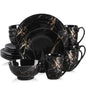 Black 16/32/48 Piece Porcelain Dinnerware Set with Gold Splash