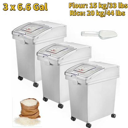 6.6Gal-21Gal Kitchen Ingredient Storage Bin W/ Wheel & Scoop for Commercial or Home
