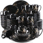 Black 16/32/48 Piece Porcelain Dinnerware Set with Gold Splash