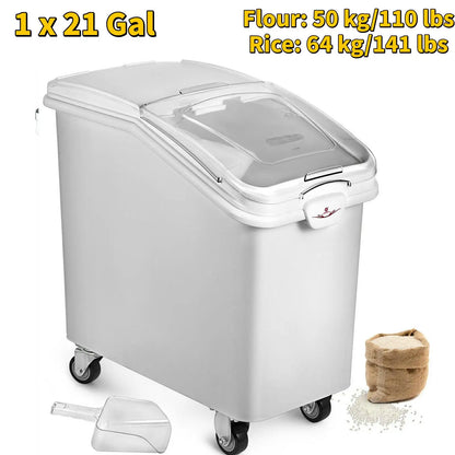 6.6Gal-21Gal Kitchen Ingredient Storage Bin W/ Wheel & Scoop for Commercial or Home