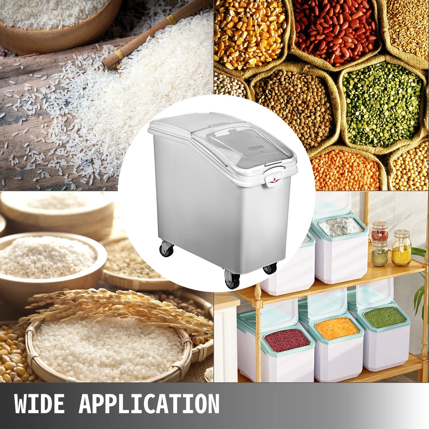 6.6Gal-21Gal Kitchen Ingredient Storage Bin W/ Wheel & Scoop for Commercial or Home