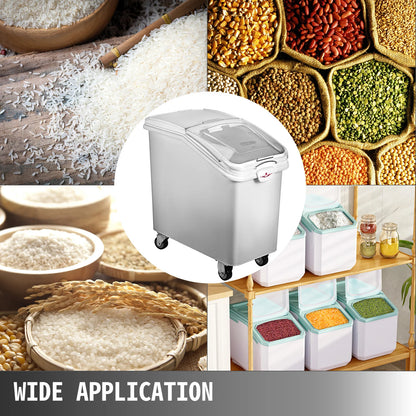 6.6Gal-21Gal Kitchen Ingredient Storage Bin W/ Wheel & Scoop for Commercial or Home
