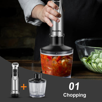 4 in 1 High Power 1200W Immersion Hand Blender Includes Chopper and Smoothie Cup, Stainless Steel Ice Blades