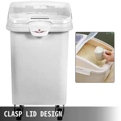 6.6Gal-21Gal Kitchen Ingredient Storage Bin W/ Wheel & Scoop for Commercial or Home