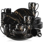 Black 16/32/48 Piece Porcelain Dinnerware Set with Gold Splash