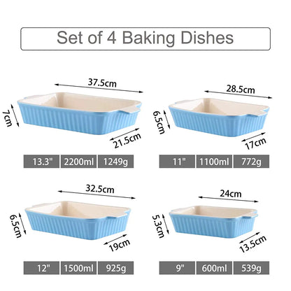 4-Piece Baking Dish Set with Ceramic Handle -Ideal for Lasagne/Pie/Casserole/Tapas(9"/11"/12"/13.3")