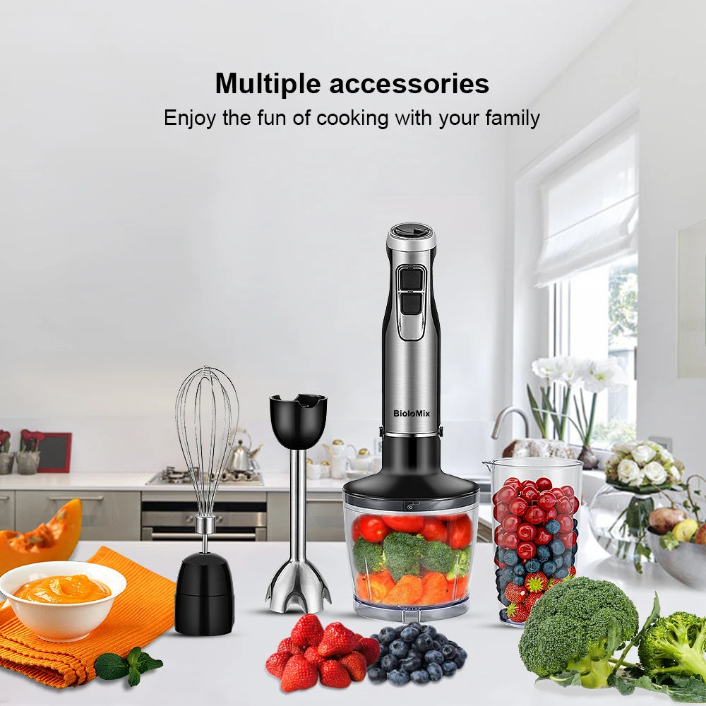 4 in 1 High Power 1200W Immersion Hand Blender Includes Chopper and Smoothie Cup, Stainless Steel Ice Blades
