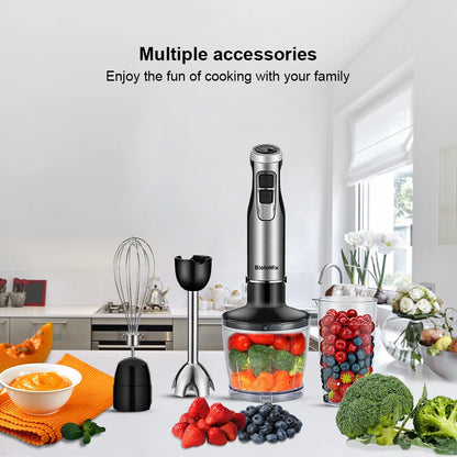 4 in 1 High Power 1200W Immersion Hand Blender Includes Chopper and Smoothie Cup, Stainless Steel Ice Blades
