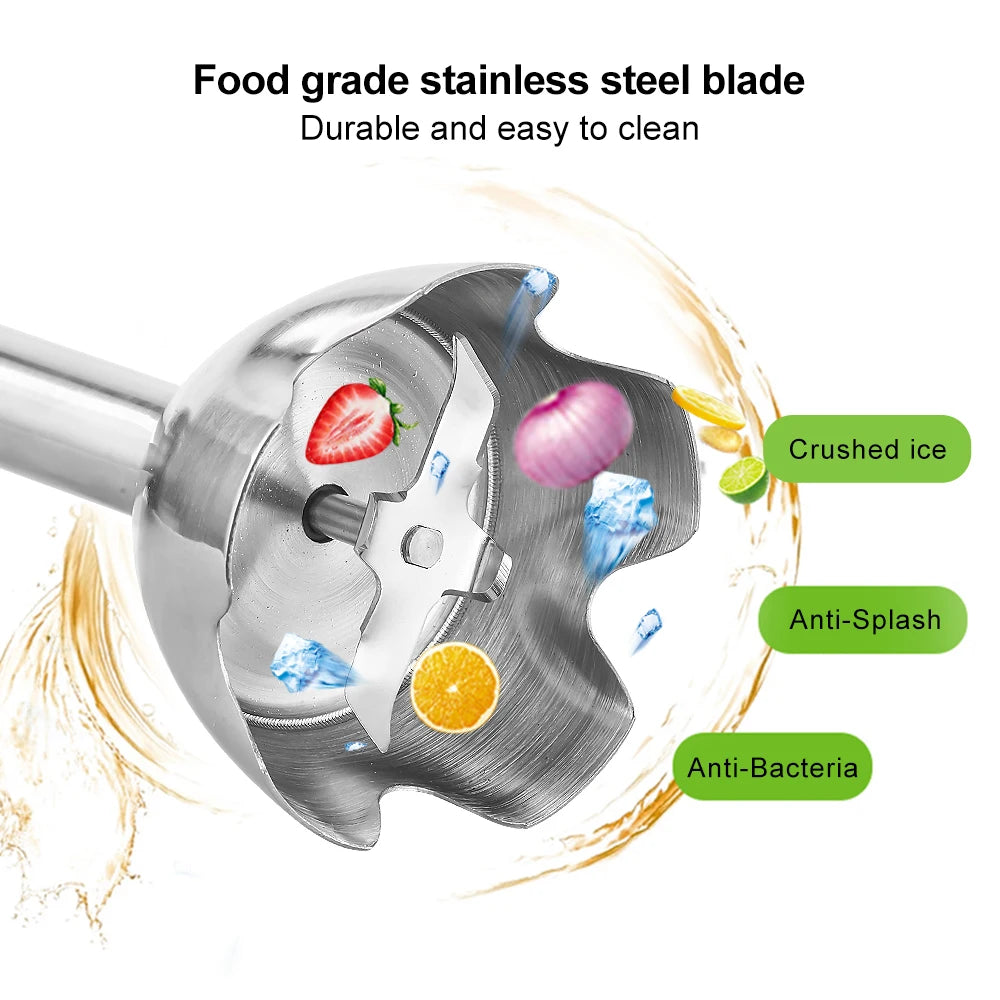 4 in 1 High Power 1200W Immersion Hand Blender Includes Chopper and Smoothie Cup, Stainless Steel Ice Blades