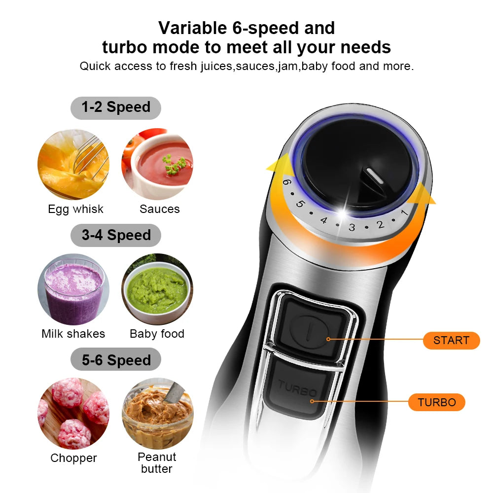 4 in 1 High Power 1200W Immersion Hand Blender Includes Chopper and Smoothie Cup, Stainless Steel Ice Blades