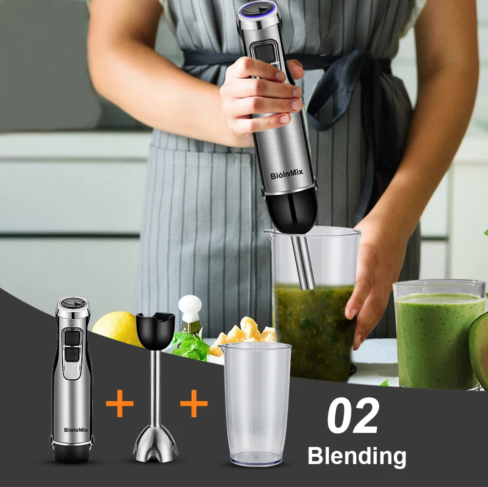 4 in 1 High Power 1200W Immersion Hand Blender Includes Chopper and Smoothie Cup, Stainless Steel Ice Blades