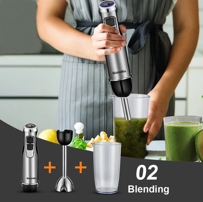 4 in 1 High Power 1200W Immersion Hand Blender Includes Chopper and Smoothie Cup, Stainless Steel Ice Blades
