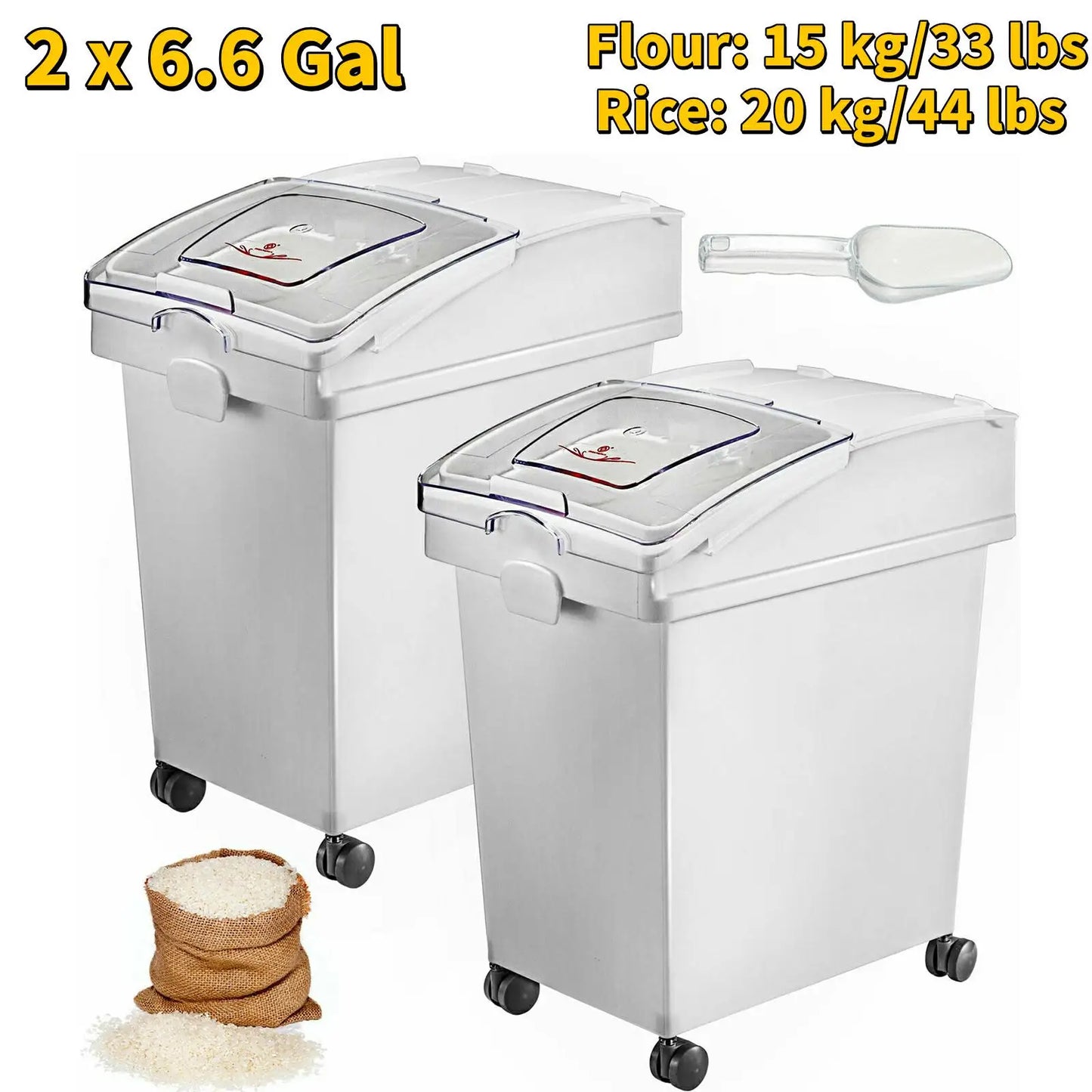 6.6Gal-21Gal Kitchen Ingredient Storage Bin W/ Wheel & Scoop for Commercial or Home