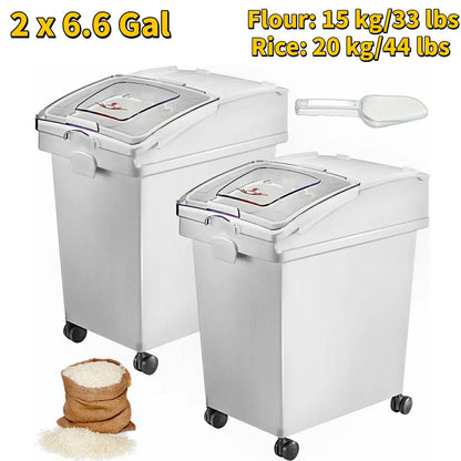 6.6Gal-21Gal Kitchen Ingredient Storage Bin W/ Wheel & Scoop for Commercial or Home