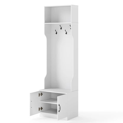 3-in-1 Hall Tree w/ Bench Storage, Adjustable Shelves with Hanging Hooks for Entryway