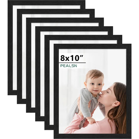 8x10 Picture Frame Set of 6, Black with HD Plexiglass, for Wall Mounting or Tabletop Display