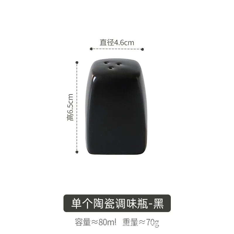 Japanese Simple Black White Ceramics Seasoning Bottle Set, Porcelain Pepper Shaker Salt or Spice