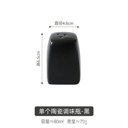 Japanese Simple Black White Ceramics Seasoning Bottle Set, Porcelain Pepper Shaker Salt or Spice