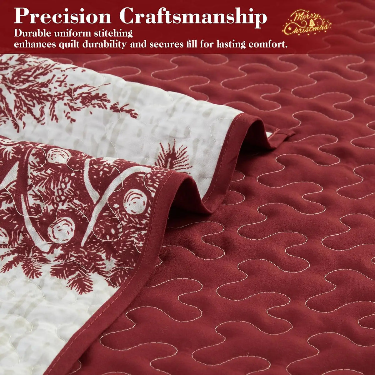 3 Piece Christmas Quilt Set, King Size Breathable Holiday Bedspread Coverlet, Winter Bedding Holiday Season, Bedroom Decor, Soft Breathable  For Xmas Decor QuiltX1,PillowcasesX2
