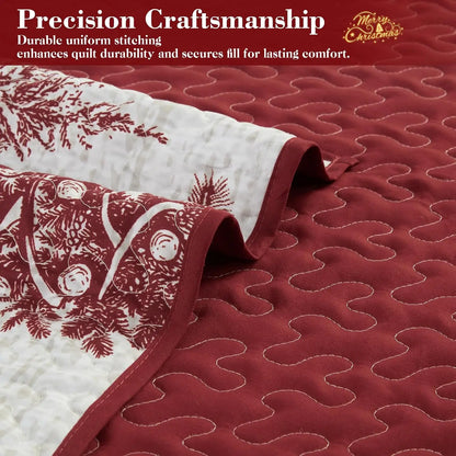 3 Piece Christmas Quilt Set, King Size Breathable Holiday Bedspread Coverlet, Winter Bedding Holiday Season, Bedroom Decor, Soft Breathable  For Xmas Decor QuiltX1,PillowcasesX2