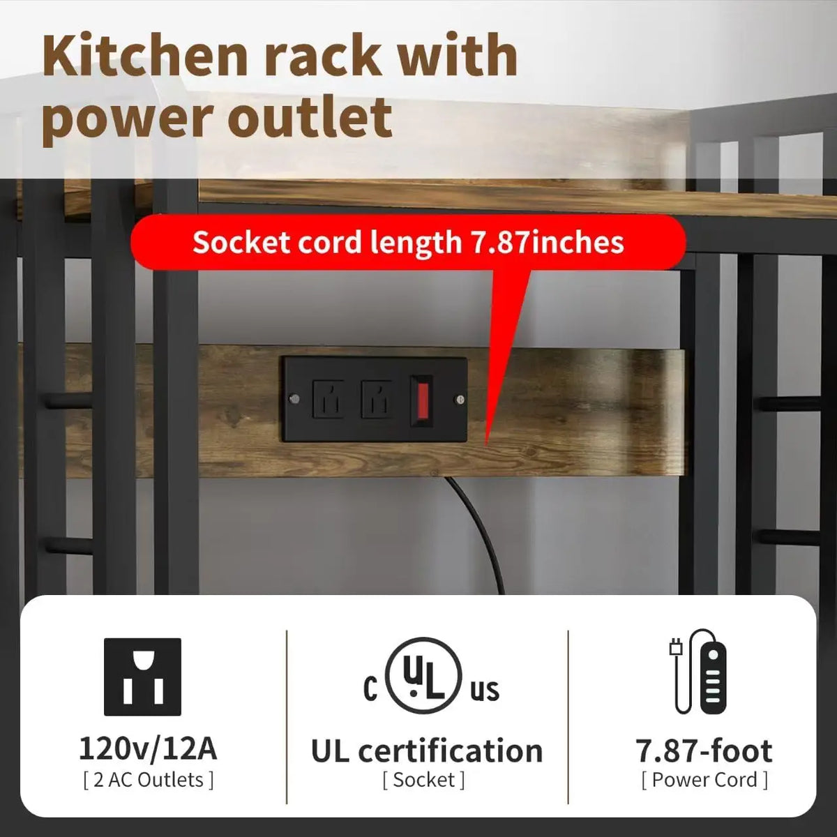 4-Tier Kitchen Bakers Rack with Power Outlet, Microwave Stand, Storage Shelf for Kitchen Organization And Convenience