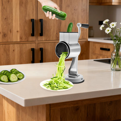 Rotary Grater, Stainless Steel Slicer with 5 Blades & Suction Cup Base