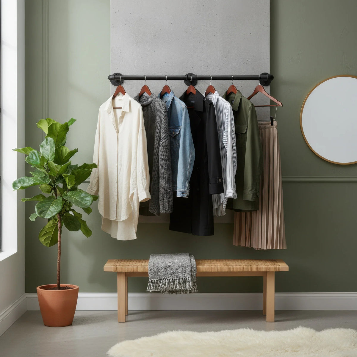 Industrial Pipe Clothes Rack, Heavy Duty Detachable Iron Garment Rack, Wall Mounted, Rustic Hanging Rod