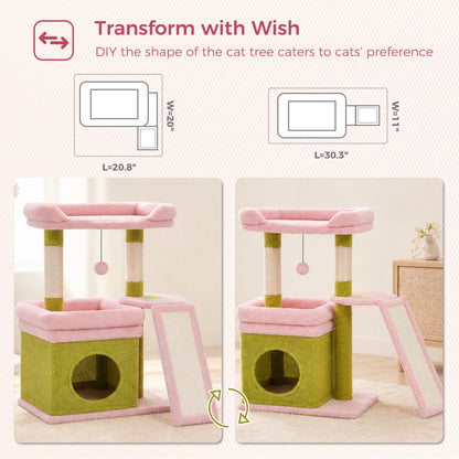 Small Cat Tree for Indoor Cat, Tower with Sisal Scratching Post and Pad, Wide Top Perch