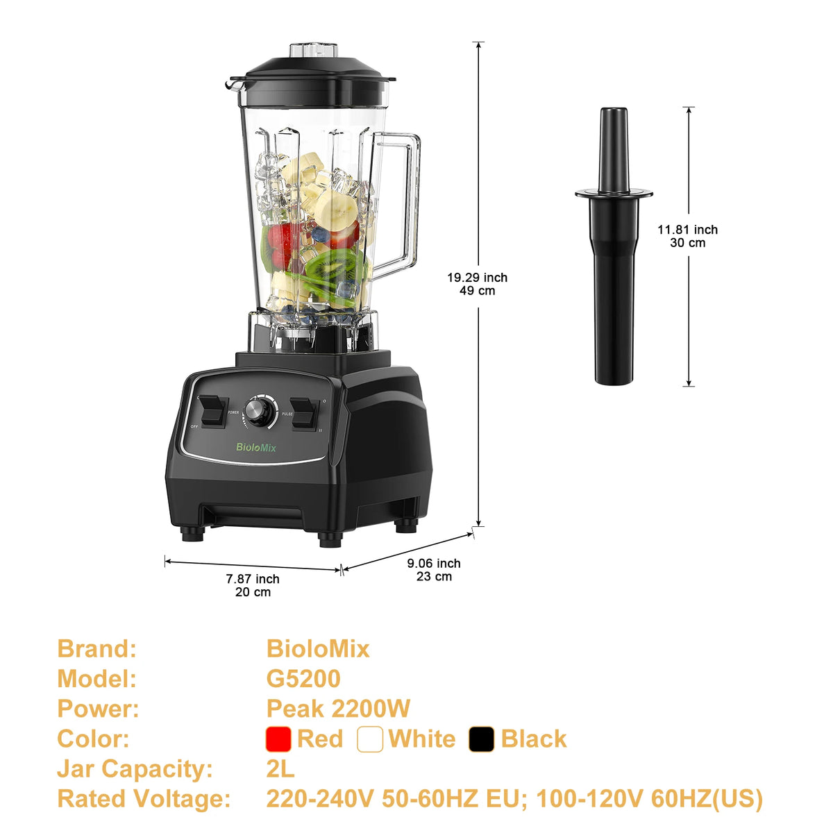BPA Free 3HP 2200W Heavy Duty Grade Blender, Mixer, Juicer -  High Power Food Processor