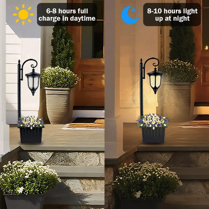 Solar Lamp Post Light with Planter, with Crackle Glass, for Garden Patio