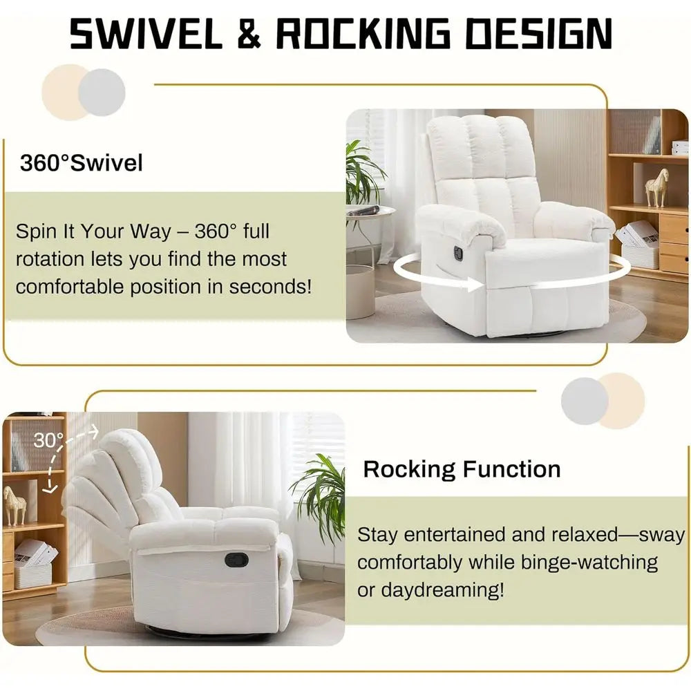 Swivel Rocker Recliner Chair, Small Recliners for Small Spaces, Upholstered