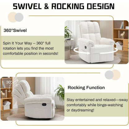 Swivel Rocker Recliner Chair, Small Recliners for Small Spaces, Upholstered