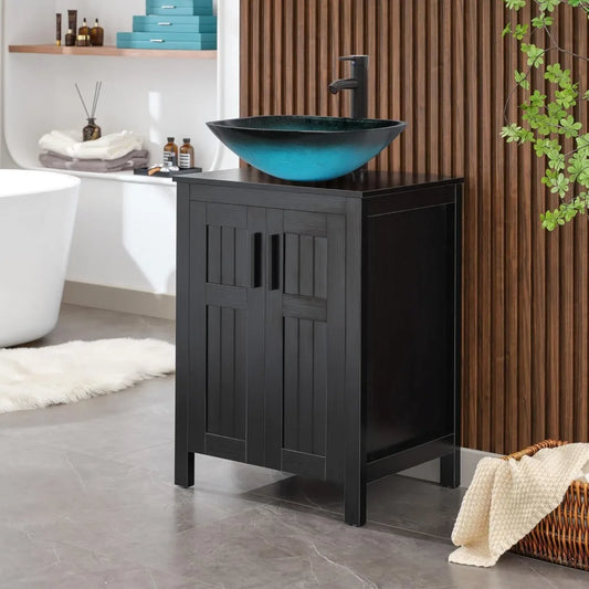 Black 24" Bathroom Vanity with Sink Combo, Grooved, Customized