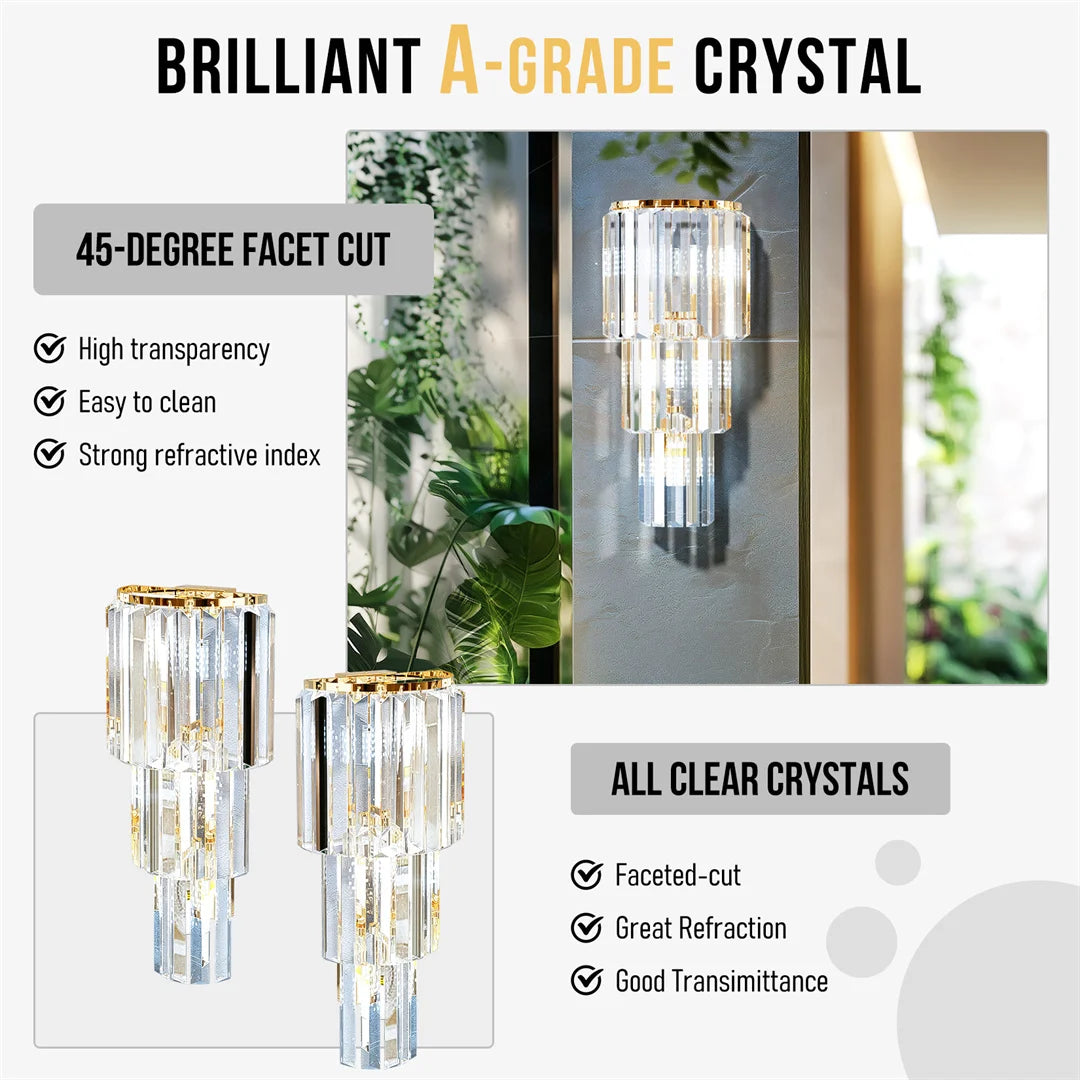 Modern Crystal Wall Lamp, 3-Layer Crystal Sconce