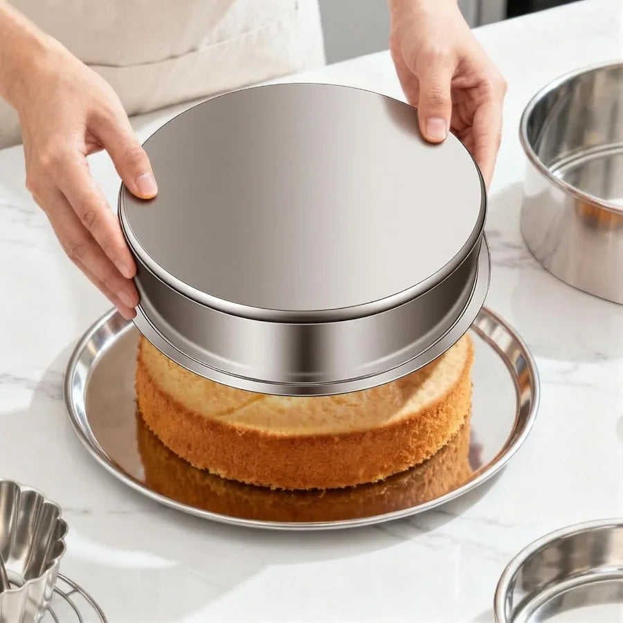 8 Inch Cake Pan Set of 4, Stainless Steel Round, Stackable, Dishwasher Safe