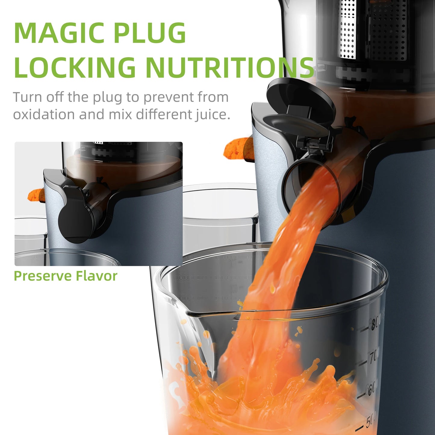 Cold Press Juicer with 78mm Feed Chute, 200W 40-65RPM Powerful Motor, Fits Whole Fruits