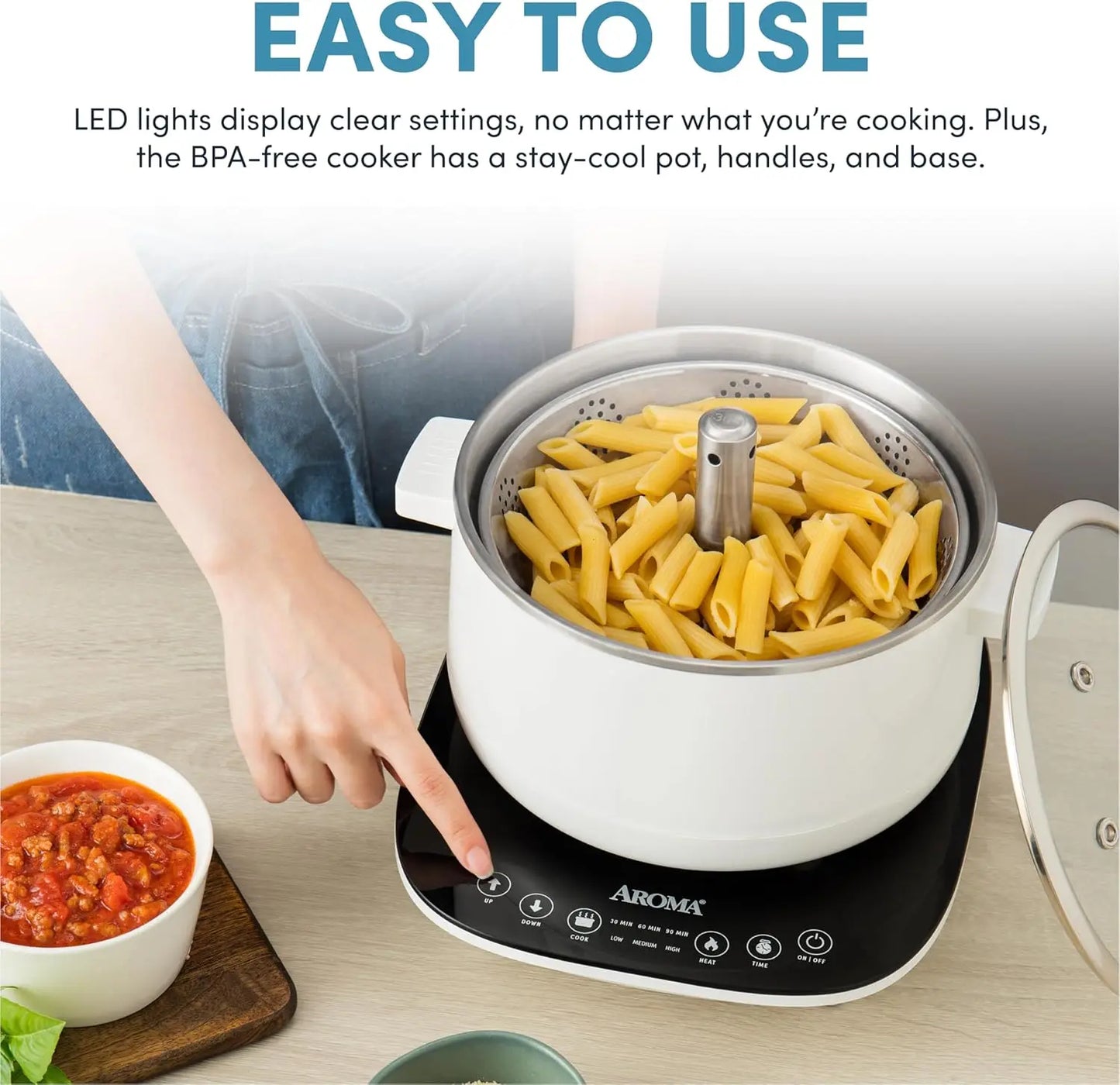 2.5-Liter Smart Electric Hot Pot & Steamer with Automatic Stainless Steel Steamer Basket Lift