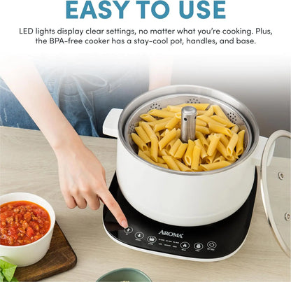 2.5-Liter Smart Electric Hot Pot & Steamer with Automatic Stainless Steel Steamer Basket Lift