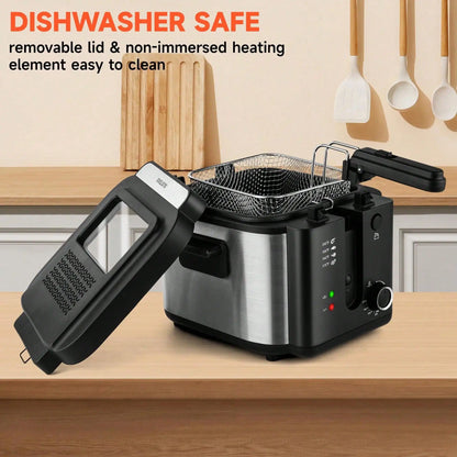 Deep Fryer With Basket, 1500W Electric For Home Use With Temperature Control, Removable Lid And 2.5L Non-Stick Inner Pot Easy To Clean 304 Stainless Steel