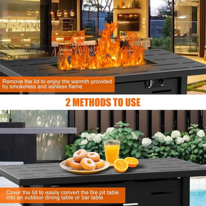 43 inch Outdoor Propane Fire Pit Table with Lid, Waterproof Cover