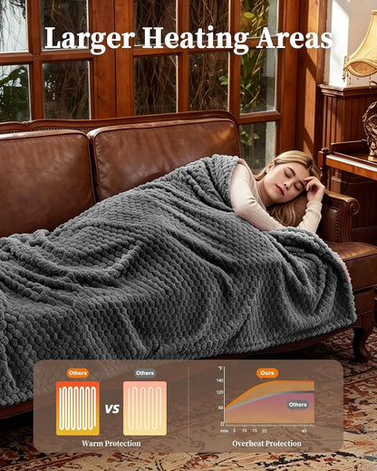 Heated Blanket with 10 Heat Settings, 9H Auto Shut Off Dual Control, Fast Heating, Soft Cozy Machine Washable